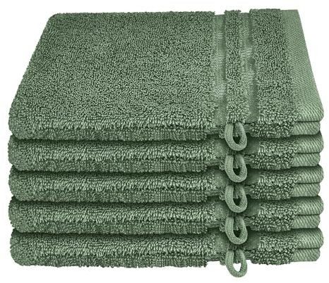 Schiesser Frottier Waschhandschuh Milano im 5er Set | 100% Baumwolle aus nachhaltiger Produktion | weich, saugstark, farbecht | 16x22cm | Dunkelgrün
