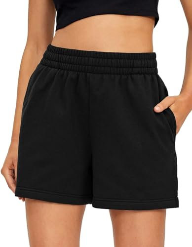 BUHIM Shorts Damen Kurze Hose Sommer Sport Shorts Baumwolle Casual Kurz Jogginghose Sporthose Bequeme High Waist Running Shorts mit Taschen (Schwarz, XS)