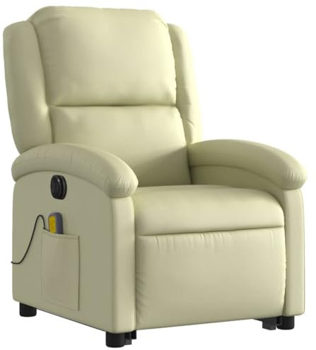 vidaXL Massagesessel mit Aufstehhilfe Elektrisch Creme Echtleder