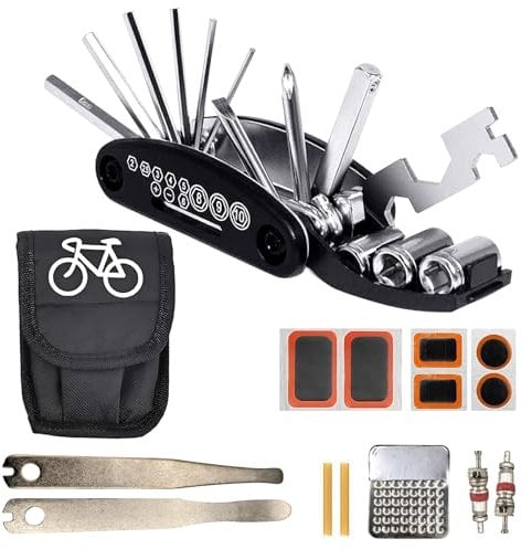 Bike Repair Multitool Kit, Tire Repair Tool kit, Bicycle Fixing Multitool Kit Contains 16-in-1 Tool with Patch Kit & Tire Levers Bike Accessories, Used for Road Bikes & Mountain Bikes