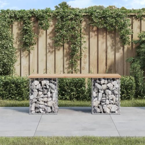 Rantry Banc gabion - Banc de parc - Panier en pierre - Panier métallique - Banc de jardin - Banc de gabion - Banc de jardin en gabion - 103 x 31 x 42 cm - En pin massif