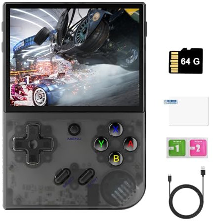 RG35XX Plus - Consola de juegos portátil, sistema Linux de pantalla IPS de 3.5 pulgadas, batería integrada de 3300 mAh, compatible con salida de TV HDMI, 5G, WiFi, Bluetooth 4.2 (RG35XX Plus, negro