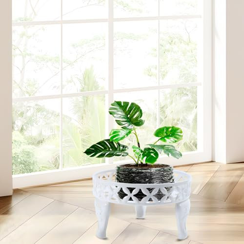 Santentre Blanc Support Plante Exterieur Interieur, Métal Porte Plante Interieur, Tabouret Plante Support pot de Fleur pour Plusieurs Plantes, Rond Affichage Etagere Plantes pour Jardin Balcon Décor