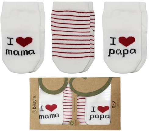 Baby Socken 0-3 Monate | Baumwolle Babysocken 0-3 Monate Socken mit Spruch I Love You MAMA & PAPA Neugeborenen Babyparty Geschenke zur Geburt (DE/NL/SE/PL, Alter, 0 Monate, 3 Monate, MAMA und PAPA)