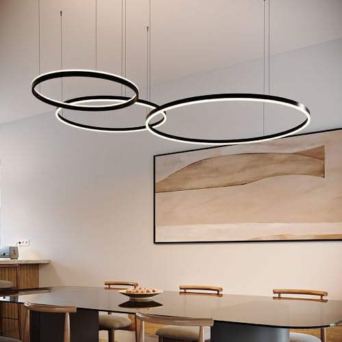 s.luce LED 3er-Ring Pendelleuchten Kombination Exzentrisch Hängelampe Ringlampe, Farbe:Gold, Größe:Ø 80 | 60 | 40cm