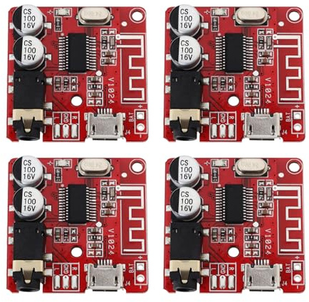ECSiNG 4 Stück Bluetooth 4.1 MP3 Audio Auto Verstärkermodul XY-BT Mini-Platinendecoder 3,5 mm Stereo- Und Micro-USB Empfängermodul für Lautsprecher 30x30mm