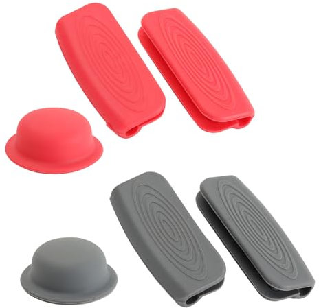 2 Pares Asas de Silicona para Ollas, Asas Silicona para Cazuelas, Tapas Antiquemaduras para Sartenes, Agarre de Tapa de Olla con Aislamiento Térmico para Fuentes de Horno Sarten de Hierro Paellero