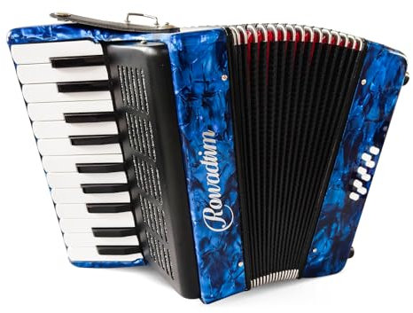 Akkordeon, 22 Tasten, 8 Bass-Akkordeon, Keyboard-Akkordeon, Premium-Akkordeon-Windkasten-Abdeckung, robust und langlebig, mit Akkordeon-Gurt und Tasche (blau)