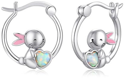 JFASHOP Hasen Creolen Damen 925 Sterling Silber Tier Ohrringe Bunny Kreolen Schmuck Muttertags Geschenke Ostern für Mädchen Kinder Tochter