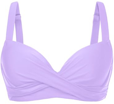 Aqua Eve Top bikini da donna con ferretto, reggiseno bikini push-up imbottito con dettaglio incrociato sul davanti, costume da bagno 2026, Lavanda, L
