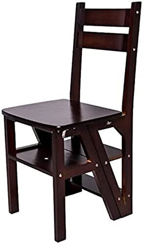 OZBME Escabeau Pliant en Bois Massif, Chaise à Double Usage, escabeau à 4 marches, Chaise Multi-Conversion (Naturel) (Marron)