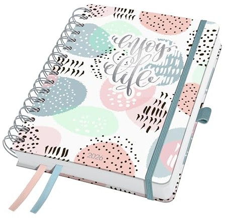 SIGEL J6602 Spiralkalender 2026 A5, rosa, Hardcover, Gummiband, Stiftschlaufe, Einstecktasche, 2 Zeichenbänder, 240 Seiten, vegan, Buchkalender, Terminplaner Taschenkalender Jolie