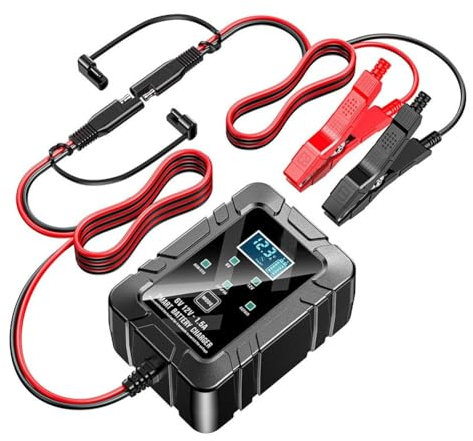 Uxsjakjsd 6V 12V 1.5A Chargeur de Batterie Intelligent pour Voiture, Chargeur pour Camping-Car, Camion, Moto, Prise UE