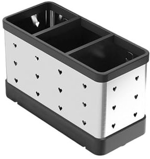 WANGHAI-666 Porta Utensilios Soporte for Cubiertos de Cocina de Acero Inoxidable, escurridor con 3 Compartimentos, Ahorra Espacio. Porta Cubiertos(Silver)