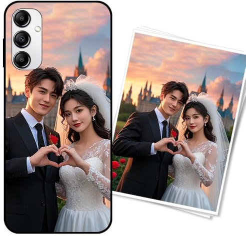 WUACYEAMING Persönliche Handyhülle für Samsung Galaxy A14 5G Stoßfeste Kratzfeste Custom Phone Case mit Foto/Text/Logo Individualisierung Personalisierte Silikon Hülle Mitternachtsschwarz