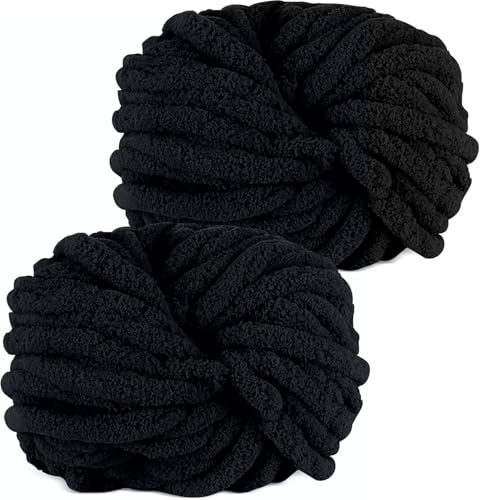 YushengTai Dicke Wolle, 2 Stück 500g Schwarz Chunky Wolle, Dicke Wolle zum Häkeln Kann zum Stricken von Kissen, Decken, Schals und Mützen Sowie Haustierbetten Verwendet Werden