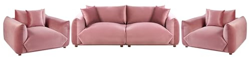 Beliani 5-Sitzer Sofa Set Rosa Samt Weich Gepolstert mit Kissen Breite Armlehnen Lose Rückenkissen Modern Wolkenoptik Sitzgruppe für Wohnzimmer