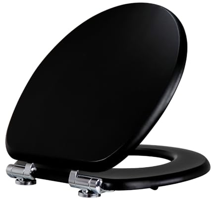 Fanmitrk WC Sitz Bambus mit Absenkautomatik, Dicke Bamboo Toilettendeckel, Hochwertiger Toilettensitz Stabil und Wackelfrei, Standard O-form Klodeckel, Klobrille Schwarz