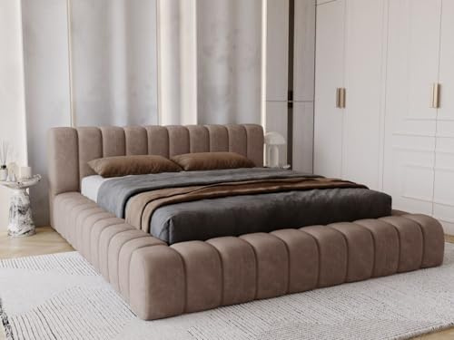 GRAINGOLD Italia Bett 160x200, Polsterbett mit Bettkasten, Polsterbett mit Stauraum, Samt Stoff, mit Lattenrost, mit Kopfteil, ohne Matratze (Braun, 160x200)