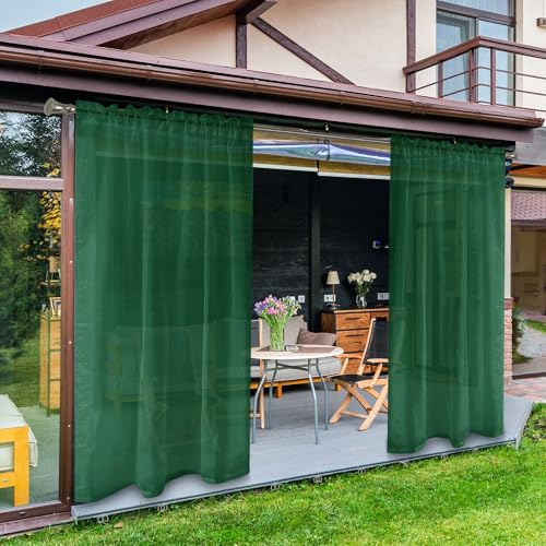 SpaceDresser Wasserdichte, durchsichtige Vorhänge für den Außenbereich, 2 Paneele mit Stangentaschen, für den Innenbereich, Voile, durchscheinender Vorhang für Wohnzimmer, 132 x 213 cm, Laubgrün