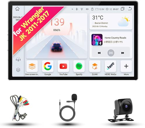13 Inch Android 13 Car Radio Stereo Pour Jeep Wrangler JK 2011-2017 - 13.0 IPS Touch Screen, Upgrade Dash Kit with CarPlay & Android Auto, GPS Navigation, Bluetooth, WiFi, SWC, 5G, DSP(8Core 8+256GB)