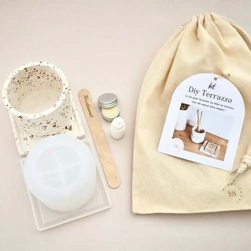 Kit DIY Jesmonite Set de Salle de Bain : Créez Ton Propre Ensemble Pot et Porte Savon en Terrazzo | Idée Cadeau Originale | avec Conseils astuces Inclus. (Automne)