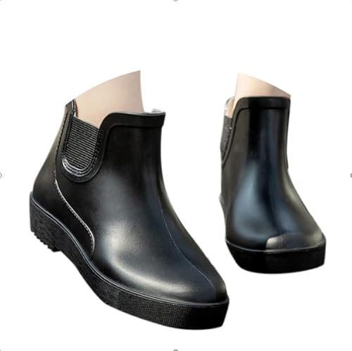 FGUUTYM Stivali di gomma da pioggia, da donna, impermeabili, antiscivolo, in gomma, da giardino, extra large, da lavoro, da pesca, Nero , 38 EU