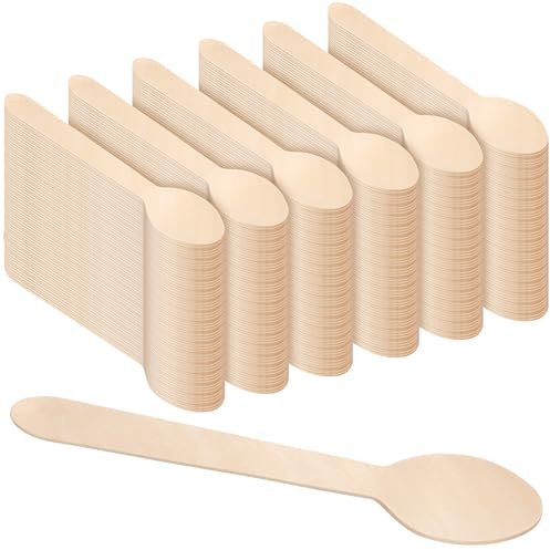 YUENPUN 600 Pack Disposable Wooden Spoons Bulk, 16cm Wooden Lightweight Dessert Spoon for Parties, Camping, Weddings