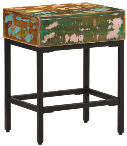 QUAHEAS Beistelltisch aus massivem Altholz, 40x30x51 cm, für Wohnzimmer, Schlafzimmer, Nachttisch, Stabiler Stand für Deko, einzigartiges Möbelstück