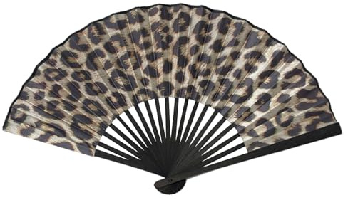 Large Foldable Clack Hand Fan Leopard Print Bamboo Frame for Festival Rave | Sturdy bamboo & tear-resistant nylon, loud crisp clack, folds compactly, strong airflow, ideal for parties, beach & gifting.