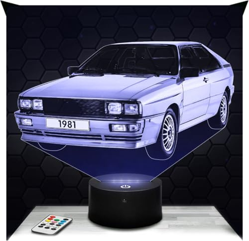 Lampephoto.fr - Lampe Quattro 3D Nachtlicht Deutscher Sportwagen | Made in France, Sockel wählbar, dimmbar, Batterie-/USB-Betrieb, HD-Lasergravur, Geschenk für Auto- und Automobilfans