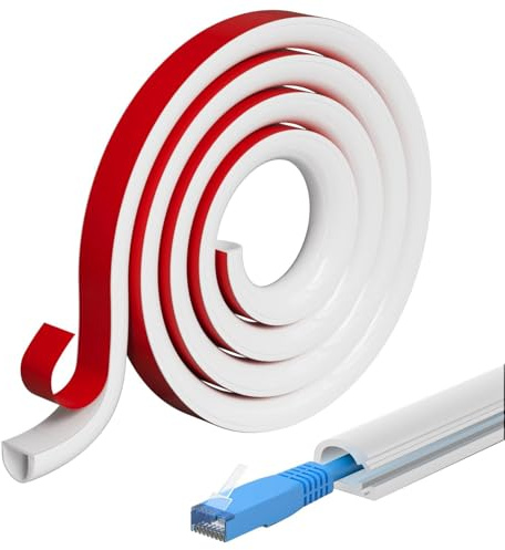 1M Cable Trunking, Self-Adhesive Wire Cover for Wall Mount TV & Desk Cable Management, Easy Install Cable Hider Raceway（White）