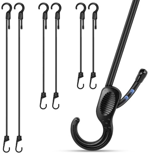 Bungee Cords with Hooks, 6 PCS Freely Adjustable Length Bungee Straps, Multi-purpose Elastic Straps with Hooks - Ideal for Outdoor Camping