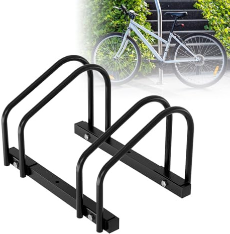 Fahrradständer Boden für 2 Fahrräder, 30cm Radabstand 35-55mm Reifenbreite rostfreier Stahl selbstsichernde Schrauben Boden oder Wandmontage Mehrfachständer Fahrradhalter Schwarz