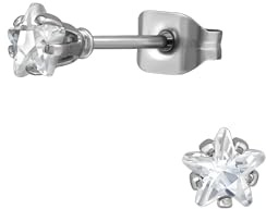 4 mm Stern-Ohrstecker aus Edelstahl mit Zirkonia (Silber (mit weißem Zirkonia))