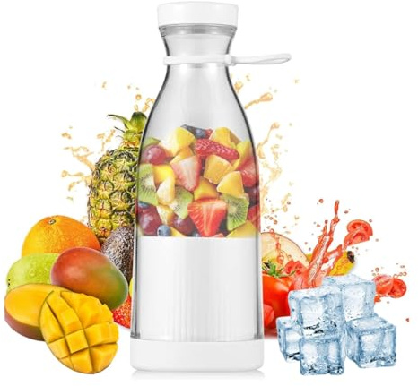 Portable Blender, 350ml Electric Mini Juicer Cup with 6 Stainless Steel Blades, USB Rechargeable Cordless Personal Blender for Smoothies, Shakes & Fruits, for Home, Office, Travel & Outdoors (White)