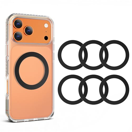 APPS2Car Universal-Metallringe für MagSafe-Ladegeräte und -Halterungen. 6 nicht-magnetische schwarze Ringe, passend für Smartphone-Hüllen.