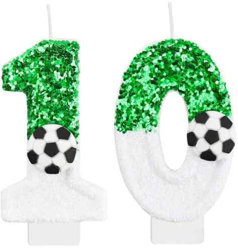 DazzJoy Fußball Geburtstagskerzen Zahlen 10, Fussball Kerze 10. Geburtstag Junge, Fussball Geburtstagskerze 10 Junge, Fußball Kuchen Deko 10 Geburtstag Jungen, Zahlenkerze 10 Grün (ca.7,2cm)