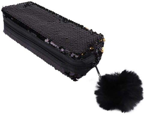 POPETPOP Federmäppchen mit Pailletten aus Polyester Staubdicht Schwarzes Meerjungfrauen mit Individuellen Fächern als Kosmetik und Schreibwarenbeutel