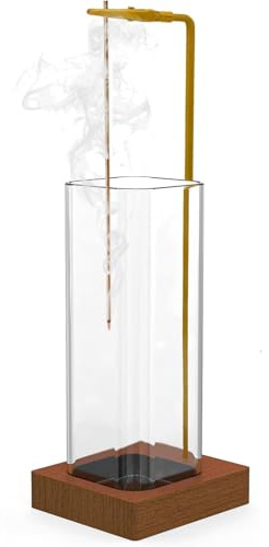 Porta Incenso in Legno con Raccogli Cenere in Vetro Rimovibile | Porta Incenso per Bastoncini Rovesciato, per Meditazione, Yoga, Spa, Zen, Decorazione Casa
