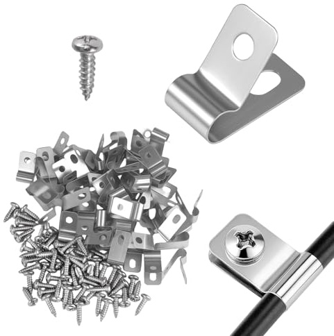 60 Acier Inoxydable Attache Grillage, Attache de Fixation pour Tube en R | 19 x 10mm Pinces de Fixation pour Clôtures Agricoles, Clips Grillage Rigide, pour Bois Métal Fil à Souder Fil Barbelé