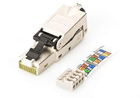 DIGITUS DN-93631 – Netzwerkstecker Cat 6A – 1 Stück – 360° Geschirmt – RJ45 Feldstecker Cat6A – Montage Werkzeuglos – 500 MHz – 10GBase-T – 10 Gbit/s – AWG 27/7 bis AWG 22/1