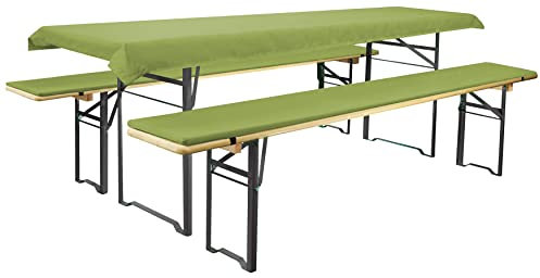 Brandsseller Auflagenset für Bierzeltgarnituren 3-teilig 2 Bankauflagen gepolstert 220x25 cm und 1 Tischdecke 240x90 cm für alle gängigen Festzeltgarnituren Bierbankauflagen Outdoor - Grün
