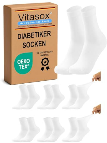 Vitasox 11126 Chaussettes pour diabétiques, femme en coton, chaussettes médicales sensibles sans élastique sans couture 6 paires blanches 39/42