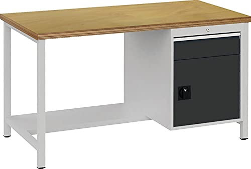 Werkbank grau lichtgrau B1500xH859xT750mm Buche Mu ltiplex 40mm 1 Schubl.1 Tür