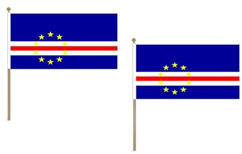 Drapeau Cap Vert 45x30cm HAMPE en bois - LOT DE 10 Drapeaux cap-verdien 30 x 45 cm - AZ FLAG