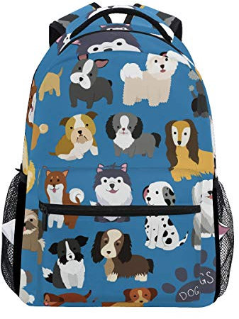Wamika Rucksack mit niedlichem Hundewelpen-Illustration, wasserfest, Schulranzen, Turnbeutel, Cartoon, Tiere, Terrier, Labrador, Blau