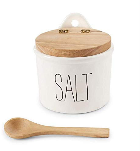 Mud Pie Bistro Salt Cellar Set, celler 4 | 4 Dia | Spoon 3 1/2, White