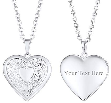 PROSTEEL Damen personalisiert Collier Herz Medaillon zu Öffnen Edelstahl Vintage Blumen Muster Herz Anhänger Halskette Foto Bilder Amulett Floating Locket für Mädchen Muttertag Valentinstag
