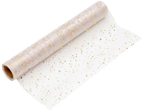 100%Mosel Organza Tischläufer gepunktet, in Gold (28 cm x 5 m), edle Tischdeko für Weihnachten & Adventszeit, Festliche Dekoration zu besonderen Anlässen